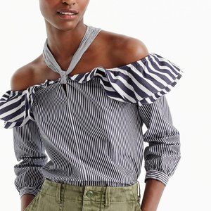 J. Crew Striped Off-the-Shoulder Tie-Neck Top